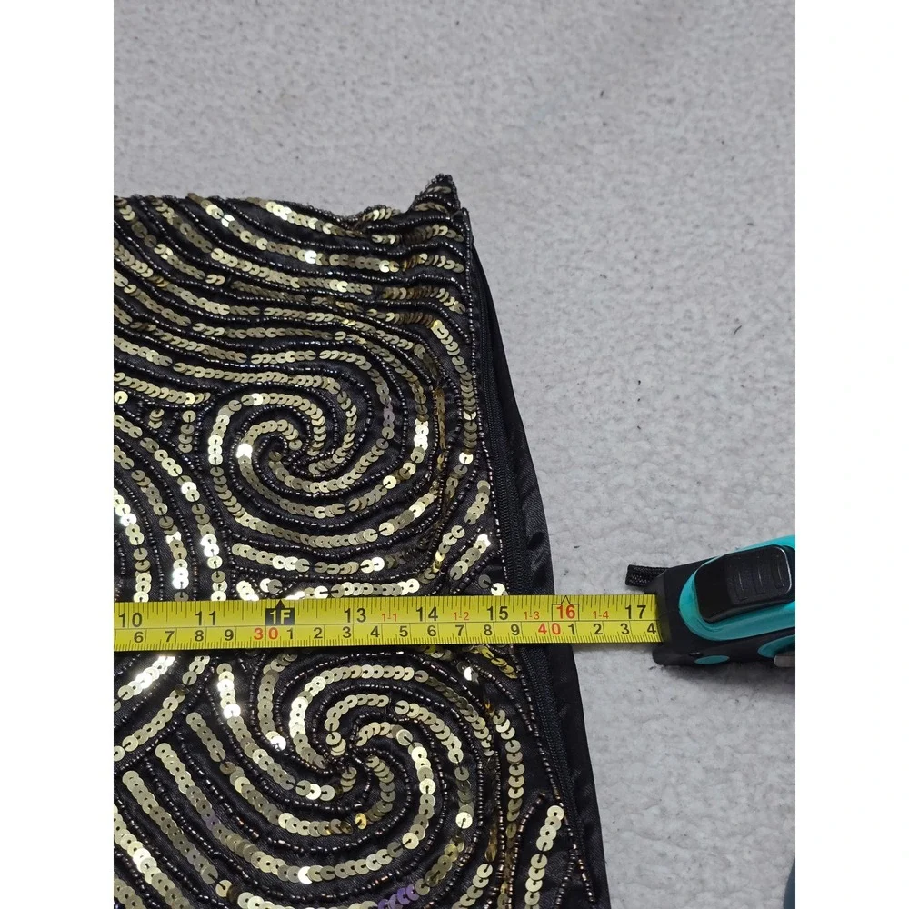 Artistic Accents Gold Sequin Swirl Beaded Black Pillow Cover 16x16 Square Zipper